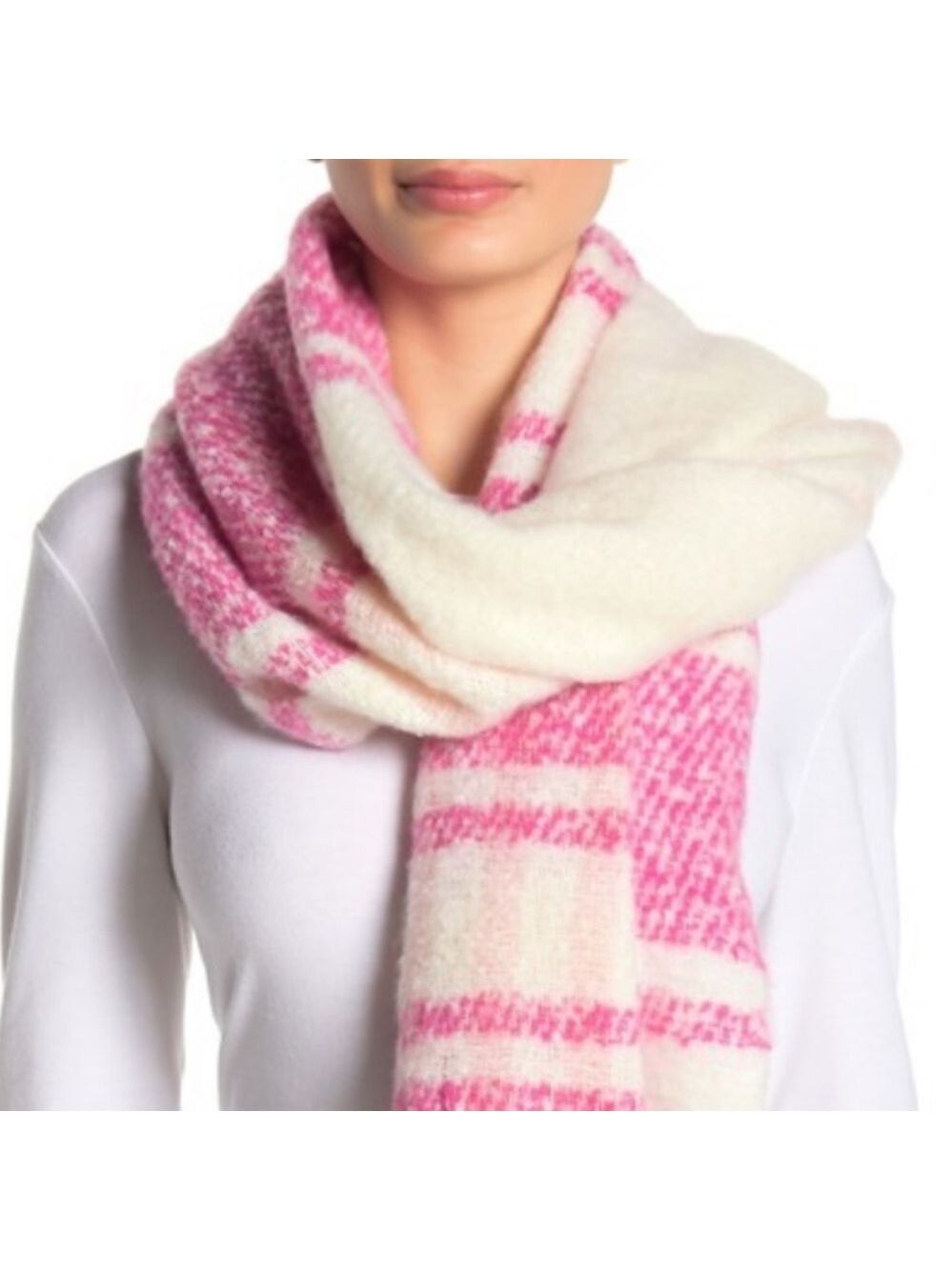 Nwt Free People Gemini Plaid Pink Blanket Scarf